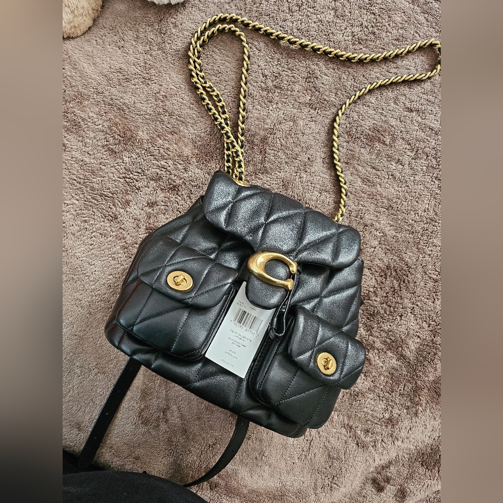Coach Black Quilted Backpack with Gold Chain